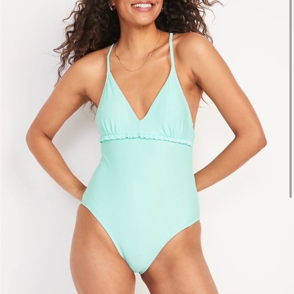 Old Navy New Without Tag Bathing Suit Size M with Ruffle Detail Icelandic Fjord